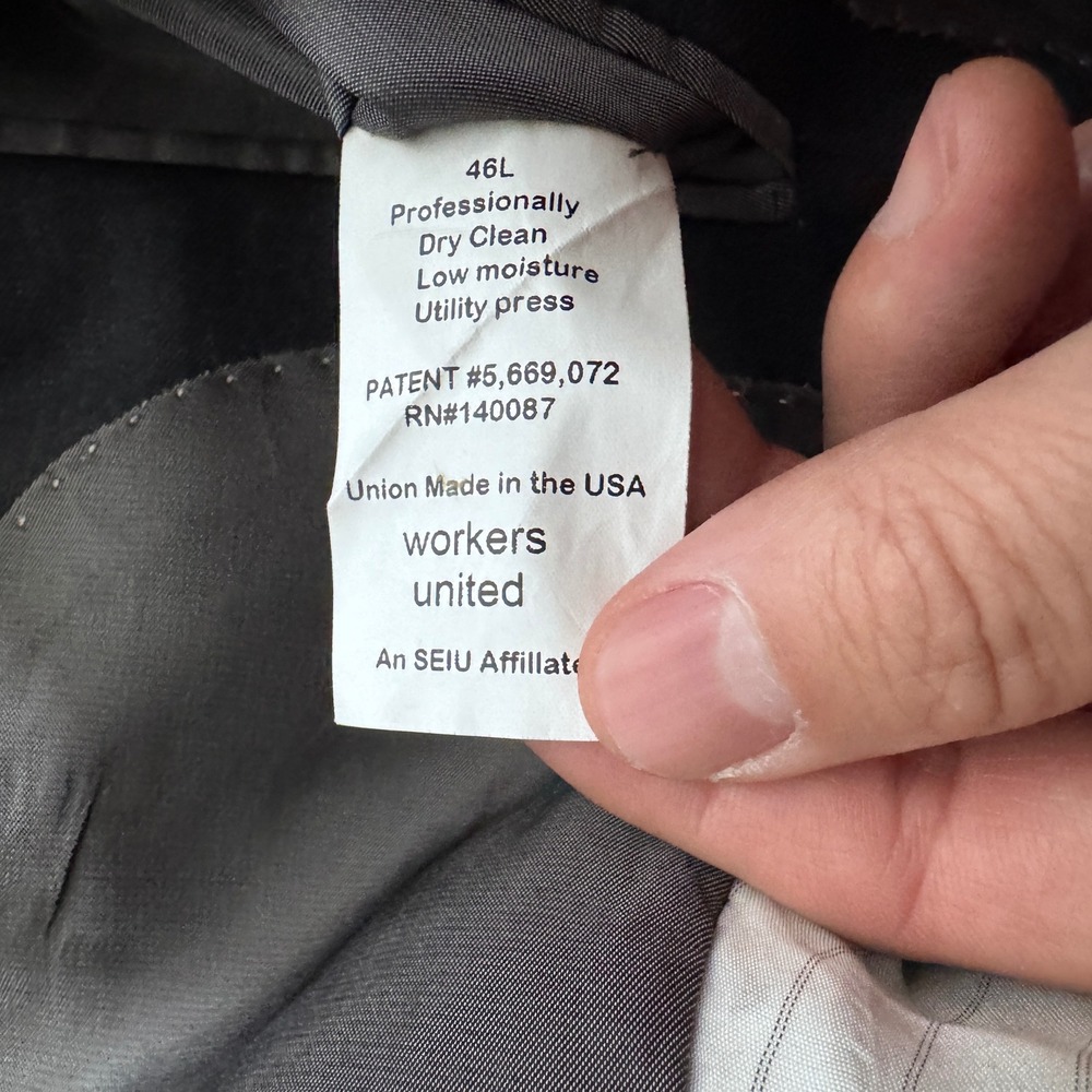 Hart Schaffner Marx Blazer Mens 46L Gray Solid Two Button Wool USA Made - Picture 5 of 6